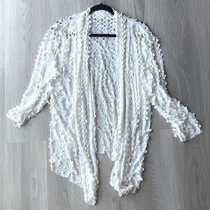 Adore Textured Cut Out Cover up Cardigan XL White Stretch Beach Resort Coastal